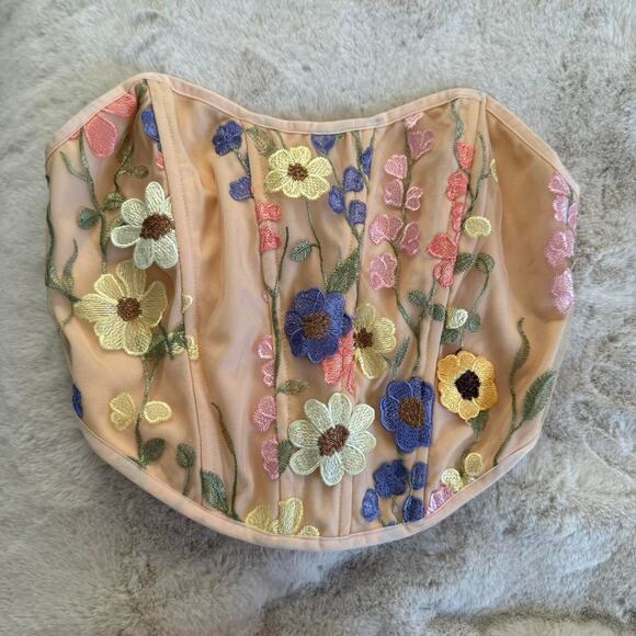 Whimsy 3d floral embroidered corset top fairycore lace up tie back | Size M - Picture 4 of 10